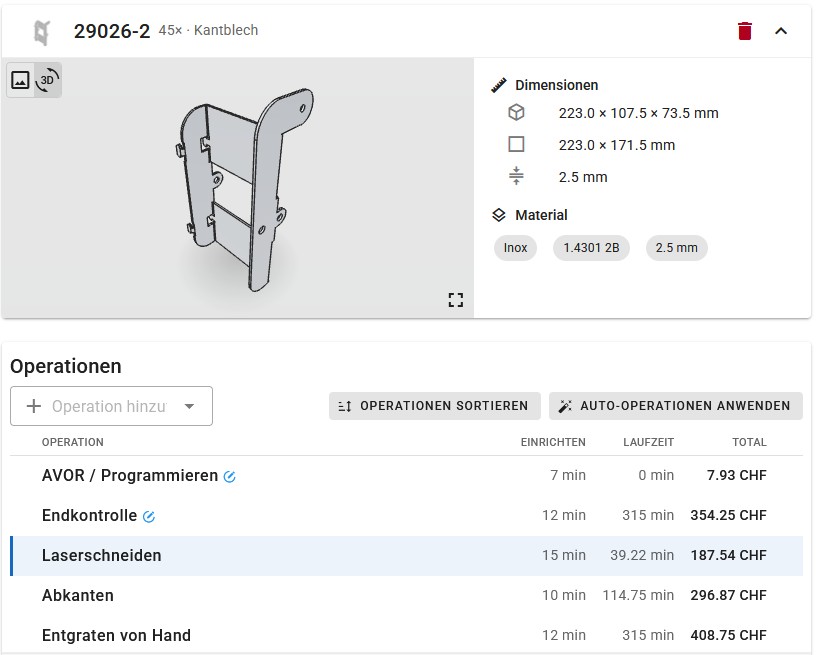 ZeroAdmin Oberfläche für Blechfertiger