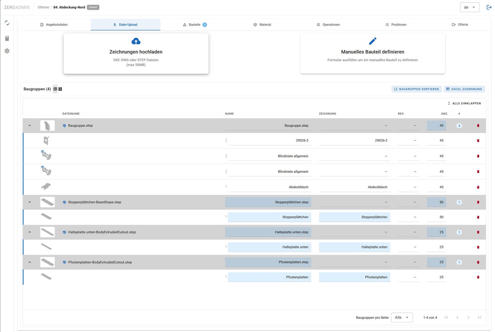 Upload von Fertigungsdaten in ZeroAdmin